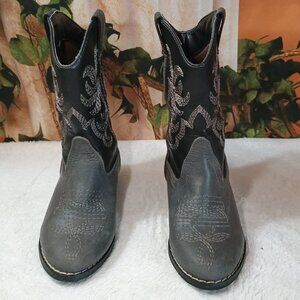 Kids MESA Sz 8 Black & Gray Stylish Embroidered Western Cowboy Ankle Boots